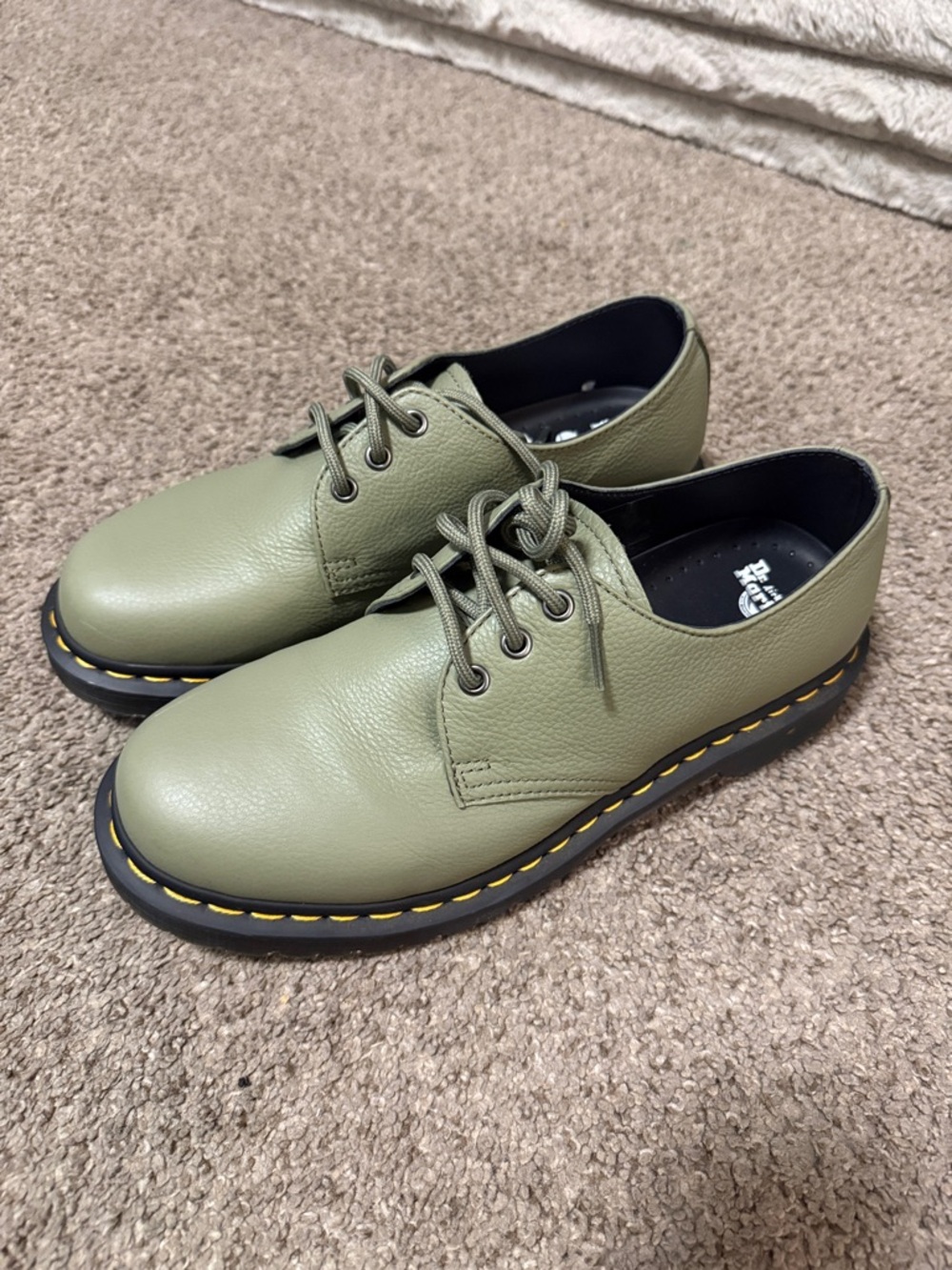 Dr. Martens Olive Green Leather 3-Eye Lace-Up Oxfords